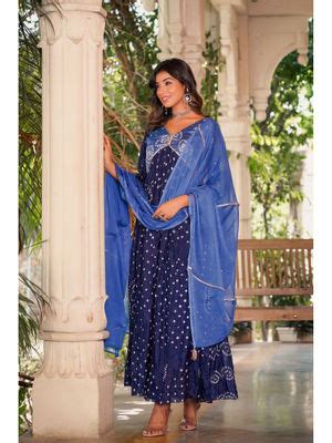 Buy Rangpur Blue Bandhani Anarkali (Set of 2) Online
