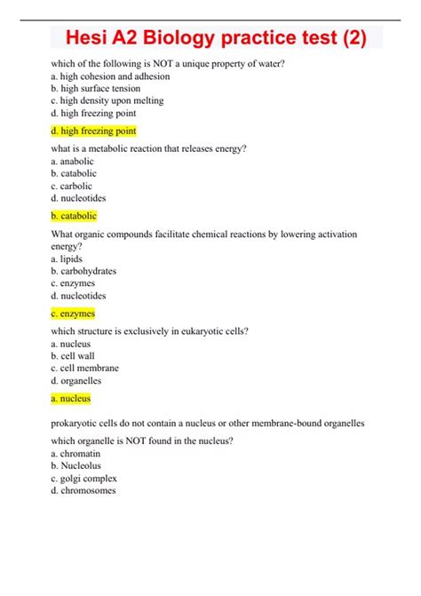 Hesi A2 Biology practice test Hesi A2 Biology practice test (2) - Hesi ...