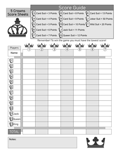 Five Crowns Score Sheet Printable - Printable Templates
