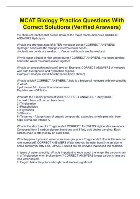 MCAT Biology Practice Questions With Correct Solutions (Verified ...