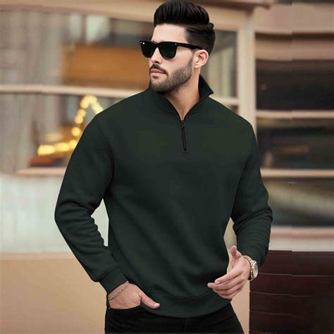 Buy Men Plain Zipper High Neck Casual Sweatshirts - 5 Colors Variants ...