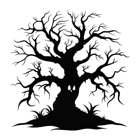 Halloween tree silhouette with scary face illustration | Premium AI ...