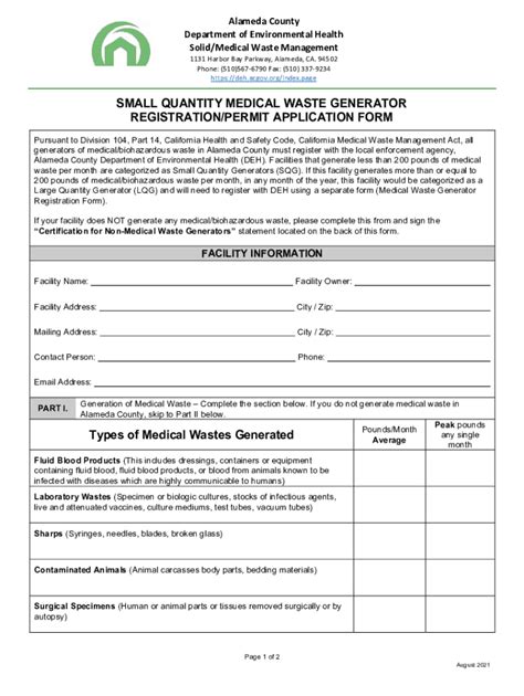 Fillable Online Medical Waste Small Quantity Generator Application Form ...