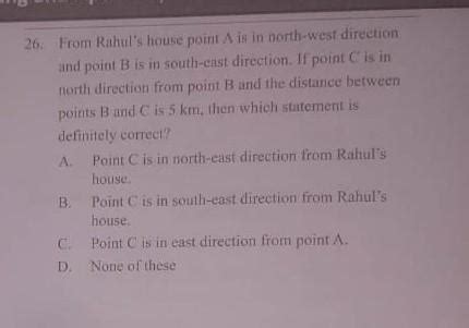 From Rahul's house point A is north west direction and point Bis South ...