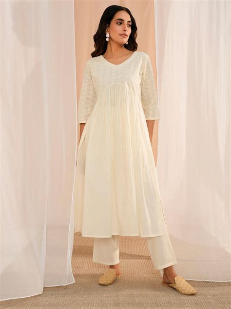 Buy Off White Embroidered Cotton Straight Kurta Set Online at Rs.1319 ...