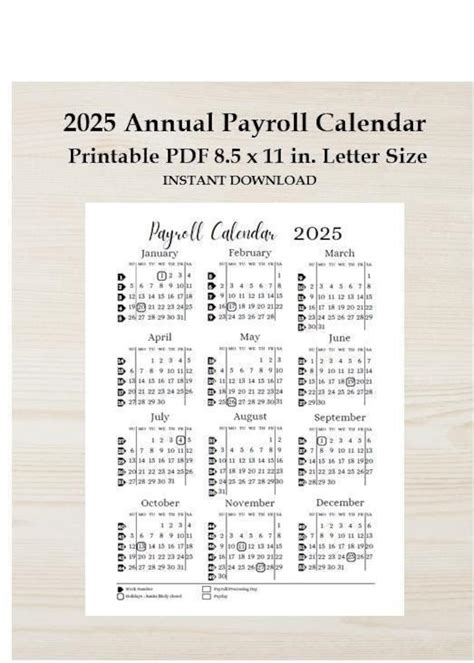 2025 Annual Printable Payroll Calendar, Download Yearly Payroll ...