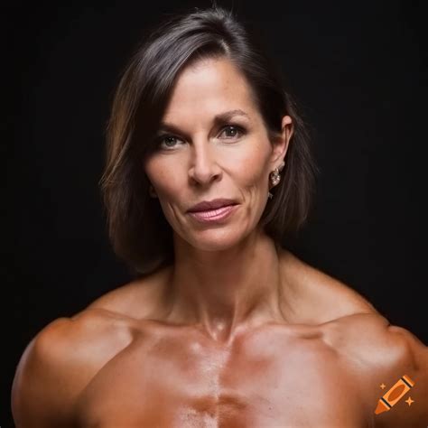 Photorealism, Close-up portrait titled "muscular mature female ...