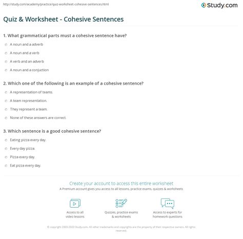 Quiz & Worksheet - Cohesive Sentences | Study.com