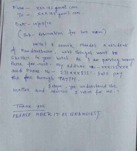 Write an e-mail to a hotel manager to make reservation for two rooms ...