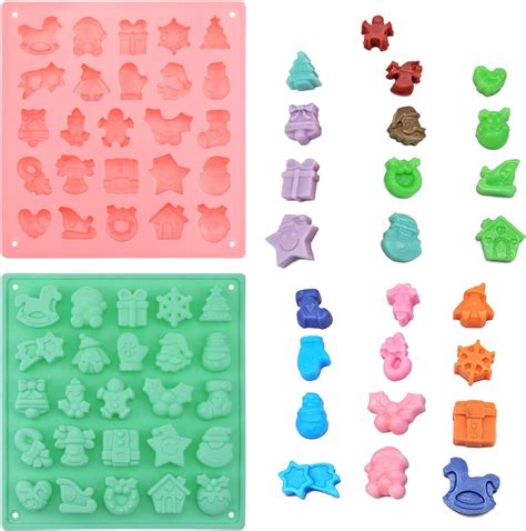 2 PACK Christmas Gummy Candy Molds 25 Cavity Silicone Shapes Molds for ...