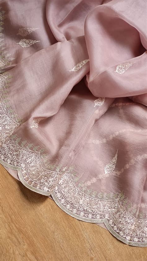 Pure Organza Silk Cutwork Buti Scallop Border Saree With Heavy blouse ...