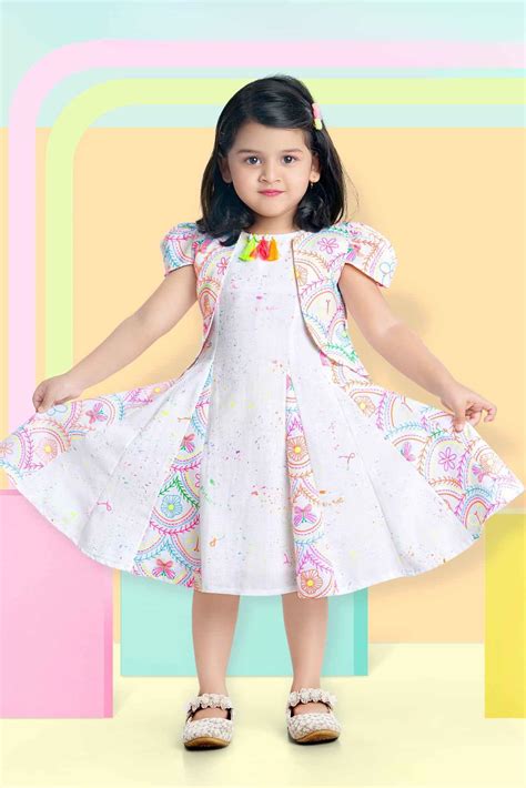 Cute Printed White Frock With Puffed Sleeves For Girls – Lagorii Kids