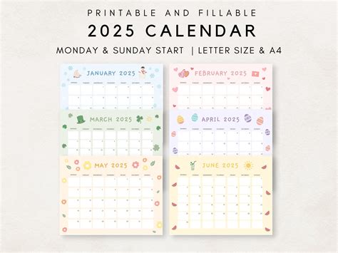 Cute 2025 Calendar Printable, Monthly Calendar 2025, 2025 Planner ...