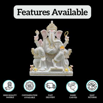 Vinayagar Statue in Marble | Handcrafted White Marble Ganesh Idol for ...