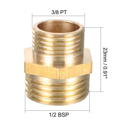 Unique Bargains Brass Pipe Fitting, Reducing Hex Nipple 1/2 BSP Male ...