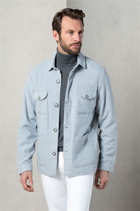 Light blue Safari Jacket flannel Super 180s | Made in Italy | Pini Parma