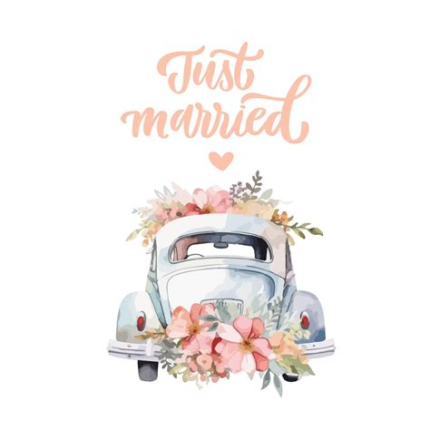 Aquarell-Hochzeitsauto, frisch verheiratet, isoliert auf weißem ...