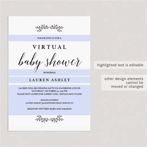 Virtual Baby Shower Invitation Template | Instant download | Minimal ...