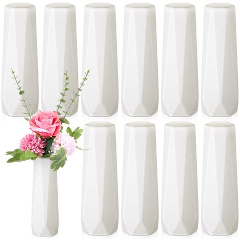 Amazon.com: Didaey 10 Pack Composite Plastic Flower Vases Bulk White ...