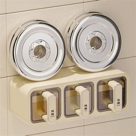 Flavor Container Set, Triple Seasoning Box, With Spoons, With Labels ...