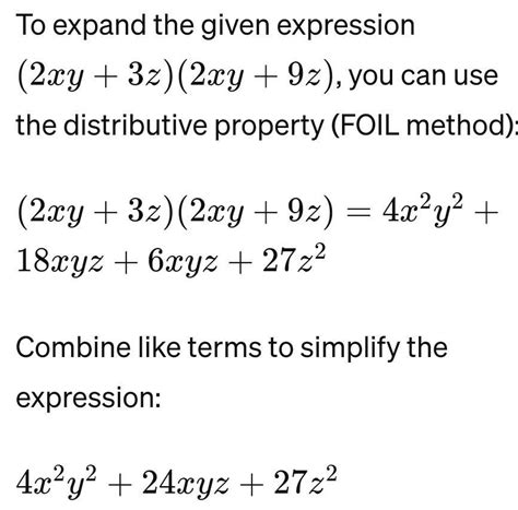 (2xy +3z)(2xy +9z)... - Brainly.in
