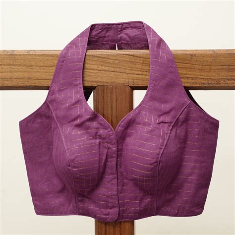 Purple Halter neck Sungudi Kattam Readymade Blouse - Desically Ethnic