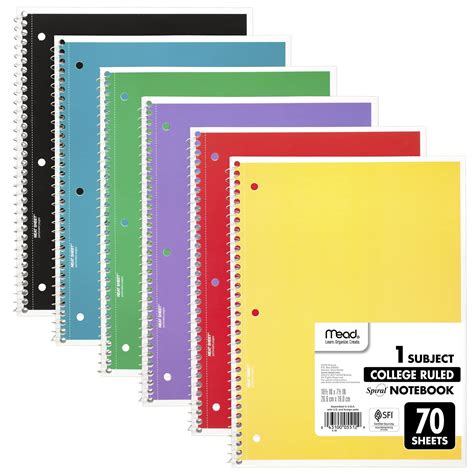 Mead Spiral Notebooks, 6 Pack, 1-Subject, College Ruled Paper, 10-1/2 ...