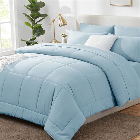Amazon.com: CozyLux King Size Comforter Set Light Blue, 7 Pieces Bed in ...