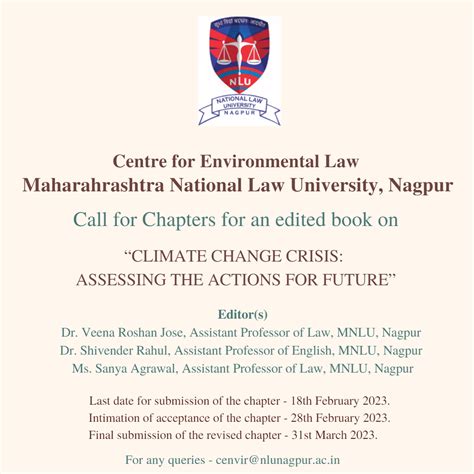 CALL FOR CHAPTERS FOR AN EDITED BOOK ON “CLIMATE CHANGE CRISIS ...