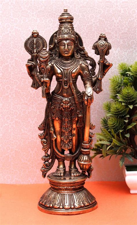 Buy Kuber Handicraft Brass Lord Vishnu Statue Home Decor Diwali ...
