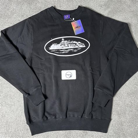 Corteiz Men's Black and White Sweatshirt | Depop