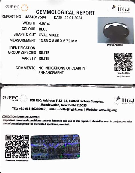 4.67/CT Natural Iolite with Govt Lab Certificate (1221) | Gem Selections