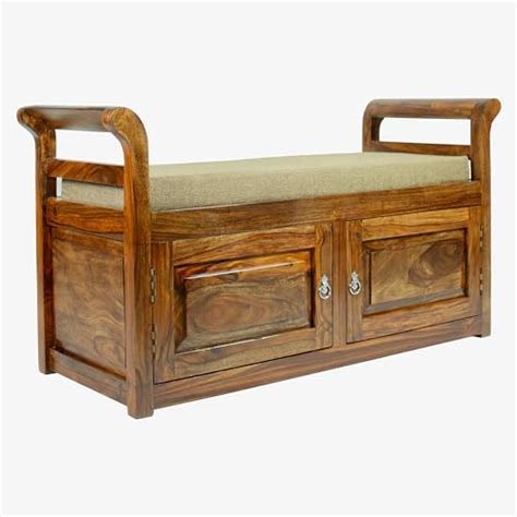 WOODMAZE Sheesham Wood 2 Seater Bench for Living Room | Wooden Dining ...