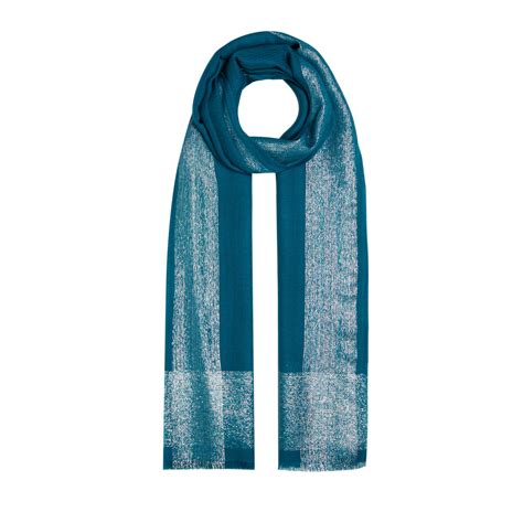 Petrol Green Lurex Border Wool Silk Scarf | Ipekevi