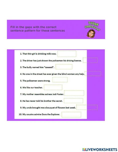 Image result for Fun Sentence Pattern Worksheet