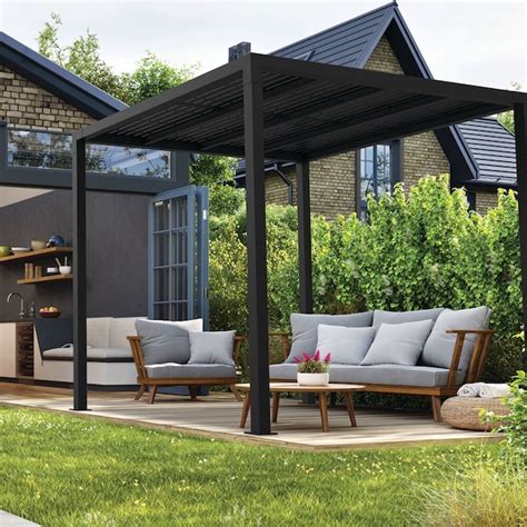 Freedom 8-ft W x 8-ft L x 8-ft H Matte Black Metal Freestanding Pergola ...