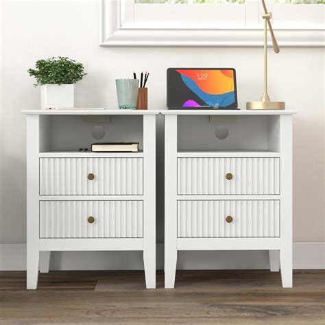 Amazon.com: May in Color Fluted Nightstand Set of 2 with Charging ...