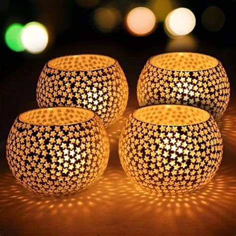 Buy TIED RIBBONS Pack of 6 Mosaic Glass Votive Tealight Candle Holders ...