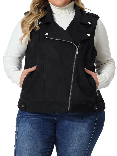 Agnes Orinda Women's Plus Size Faux Suede Vests for Winter Lapel Zipper ...
