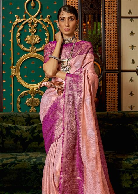 POWDER PINK ZARI WOVEN HANDLOOM KANJIVARAM SILK SAREE – zarikaariindia.com