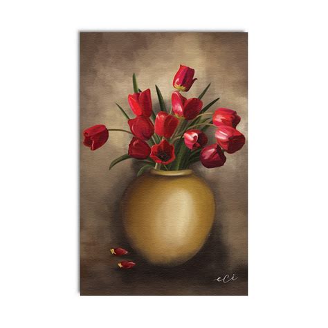 Beautiful Red Rose Flower Vase Original Design Canvas Printed Wall ...