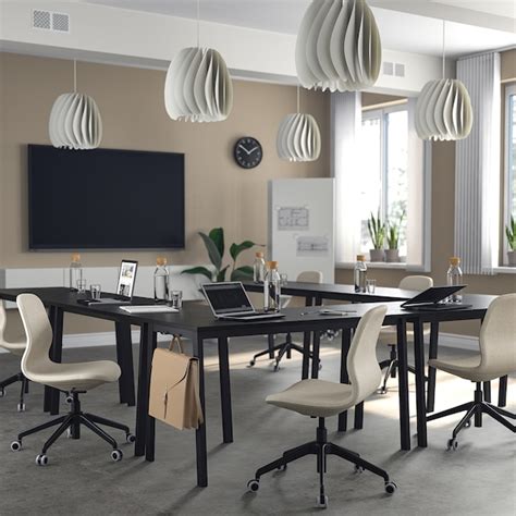 MITTZON conference table, black stained ash veneer/black, 140x68x75 cm ...
