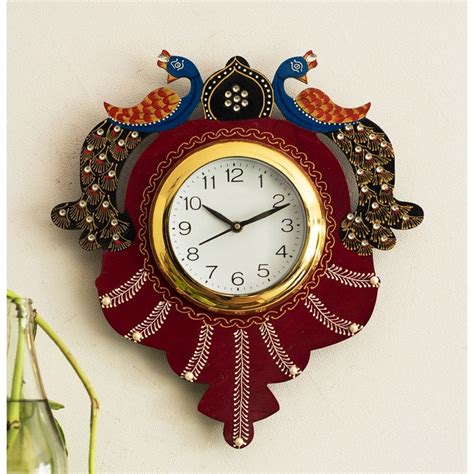 Buy eCraftIndia Maroon & Black Handcrafted Papier-Mache 2 Peacocks ...