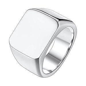 Vientiq Stainless Steel Square Signet Classical Wide Rings For Men Boys ...