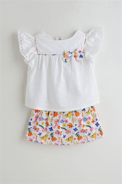 Buy Baby Girls White Top with Printed Skirt | One Friday