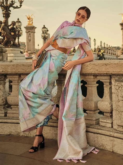 Multi Color Print Woven Banarasi Silk Saree - VJV Now - India