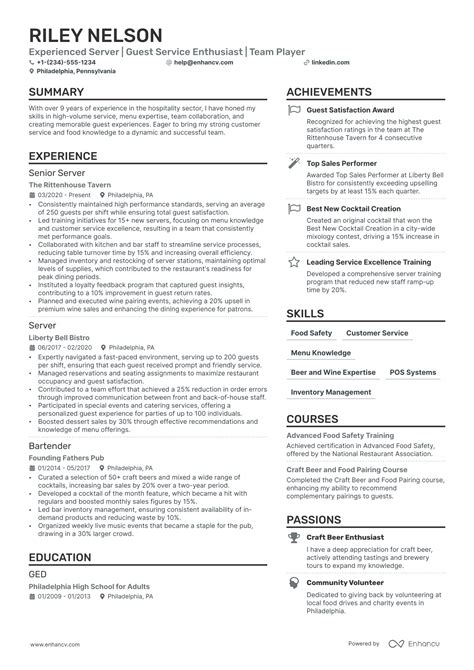 Bartending Resume Examples Server Bartender Resume Sample | MintResume