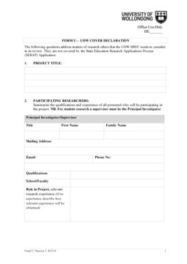 Fillable Online uow edu UOW Form U - University of Wollongong - uow edu ...