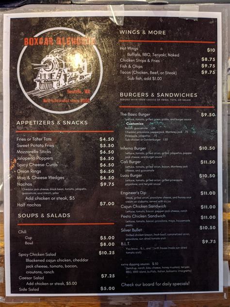 Menu at Boxcar Ale House pub & bar, Seattle