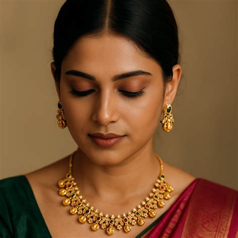 Antique Kemp Stone Lakshmi Kasu Necklace Set in Copper-Brass ...